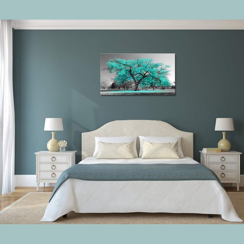 Visual Art Decor Teal Tree Canvas Wall Art Turquoise Wall Decor Canvas Prints, Framed Artwork for Living Room Bedroom Decoration 20inx36in - Image 3